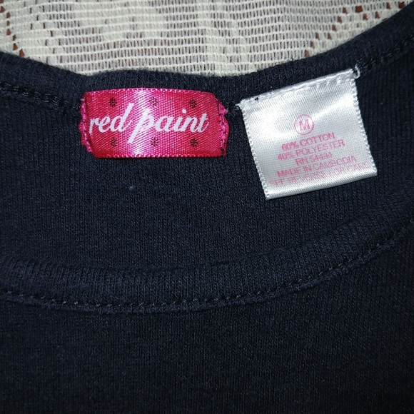 #065 Red Paint Black Plain Oval-Neck Shirt Size Medium - Picture 5 of 11